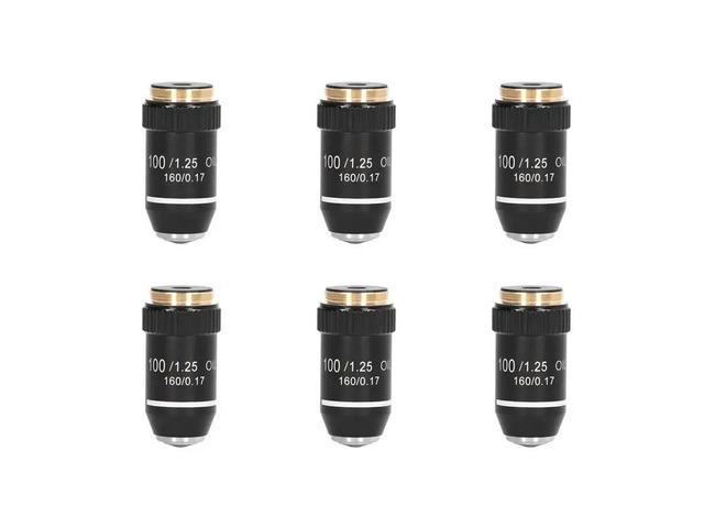 6X Biological Microscope Lens, 195 Achromatic Black Objective Lens 100X Oil High Power Objective Interface 20.2Mm Thread