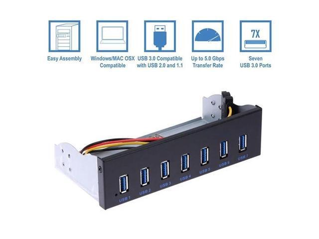 5X 7 Port USB 3.0 Hub 5Gbs 5.25Inch CD-ROM Drive Bay CD ROM Front Panel For Computer Case+USB 3.0 19-Pin Header