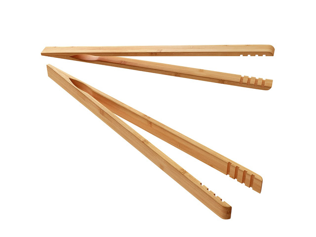 2 Pieces Bamboo Toast Tongs, 10.2 Inches Long Wood Toaster Tongs with Anti-slip Design, Tongs for Cooking with Cooking Oil Coating