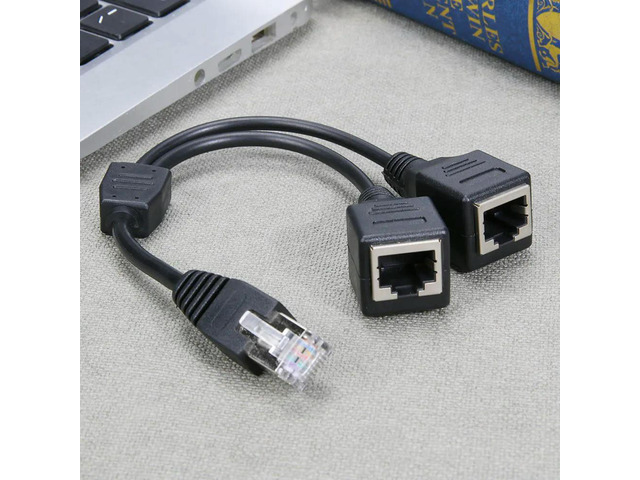 DSL Network RJ45 Male to 2 Female Splitter Adapter Connector Cable Black