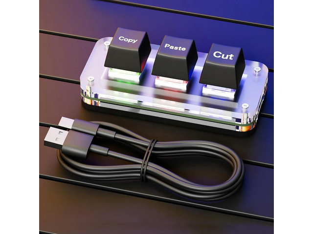 RGB Ctrl X C V Shortcut One Handed Keyboard 3-Key Gaming Keypad USB Type-C Gaming Mechanical Keyboard for Working and Gaming