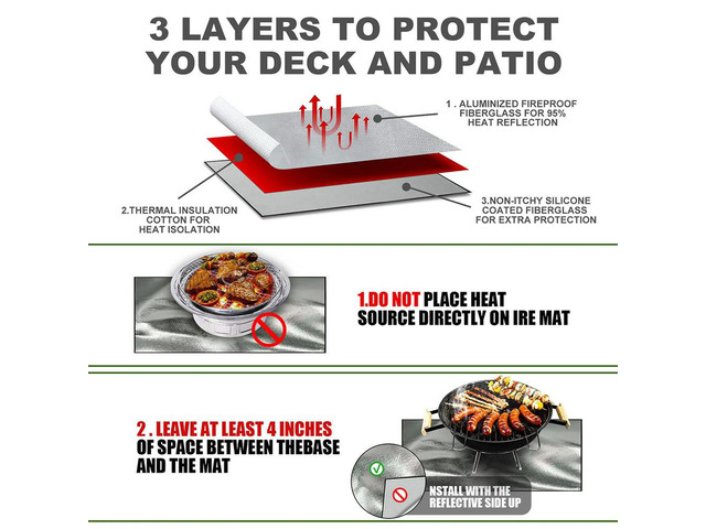 Heat Resistant Grill Mat Easy To Clean 100cmx100cm Square Fire Pit Mat Fire Retardant Base Pad for Grass Outdoor for Deck Patio