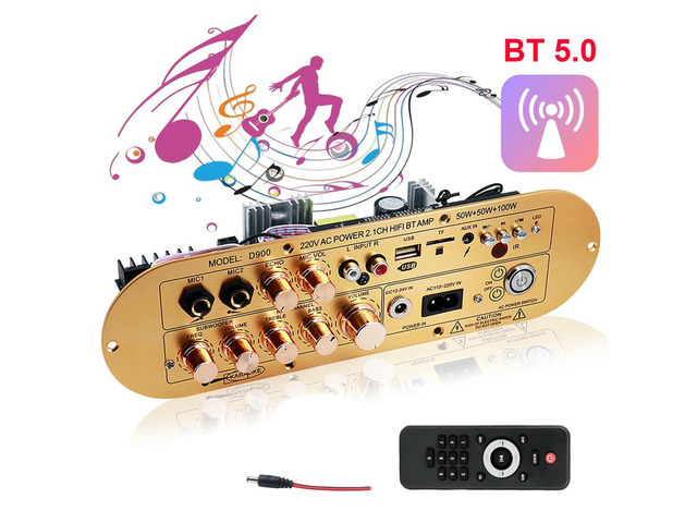 Audio Amplifier Board Support AUX/USB/FM/TF Card/MIC BT 5.0 Digital Amplifier Board Power Amplifier Board for Home Karaoke