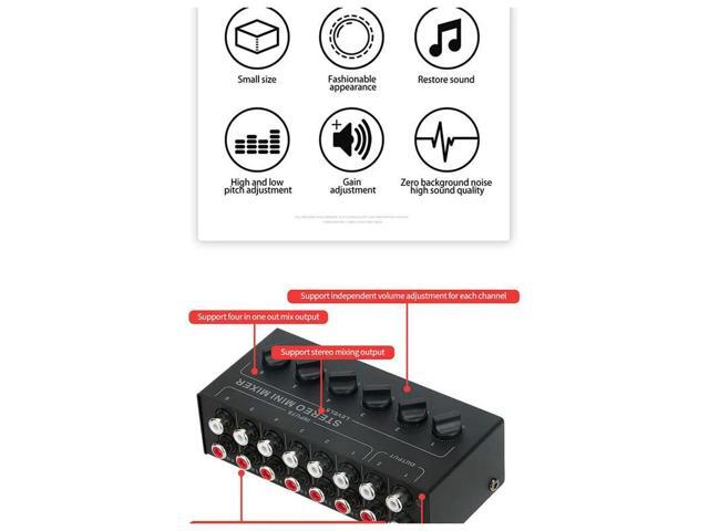 4 Channels Passive Stereo Mixer Mini Audio Mixer Sound Mixer RCA Input Ultra Low Noise For Live Studio Durable