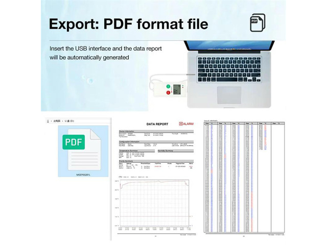 LCD Display USB Temp Data Logger 65000 Sets Datalogger PDF Report-30° C To 70° C Temperature Recorder For Food Medicines