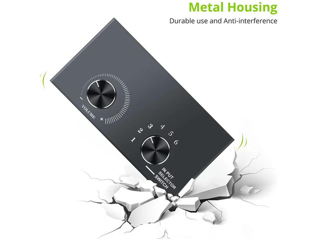 6 Ports 3.5mm Audio Switch Bidirectional 3.5mm Audio Switcher Support 1 in 6 Out or 6 in 1 Out,for PC Phone Headphone