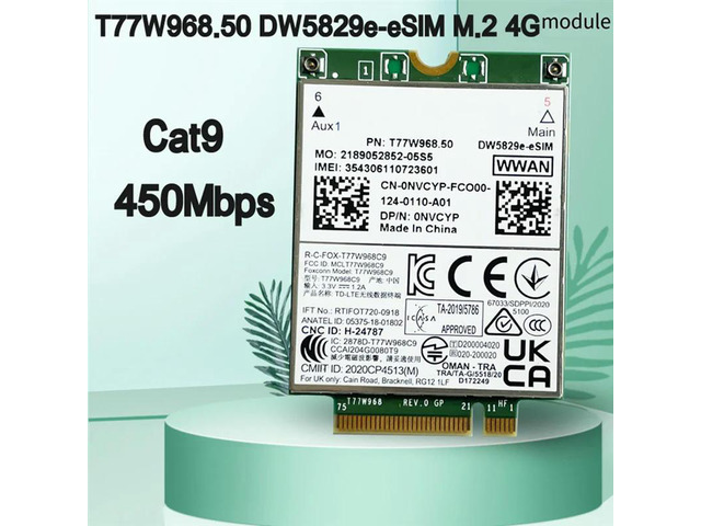 T77W968.50 Dw5829e-ESIM M.2 4G Modem Module Cat9 450Mbps TDD-LTE 4G Module For 7320 7330 7520 7530 7430 Laptop