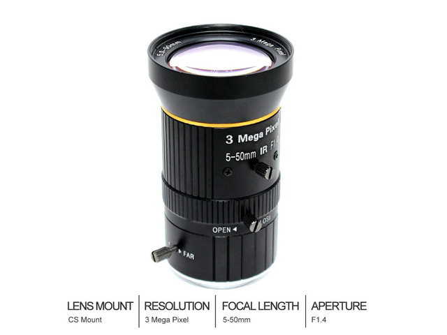 1/2.5 Inch 3MP 5-50Mm C-Mount Zoom Lens For IMX477 Raspberry Pi HQ Camera, With C-CS Adapter