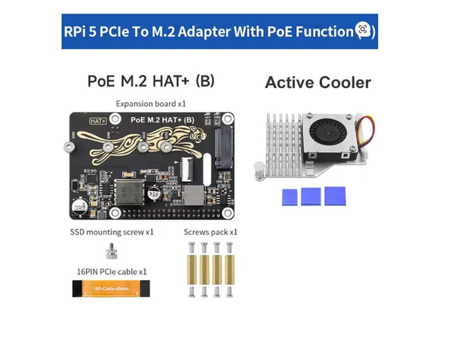 Raspberry Pi 5 Pcie To M. 2 Expansion Board With Poe HAT(B) Supports Nvme Protocol M. 2 Solid State Drive Reading Writing