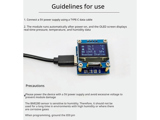 ESP12 ESP8266 BME280 Atmospheric Pressure Temperature Humidity Module 0.96 Inch OLED Display 5V for Weather Station Monitoring