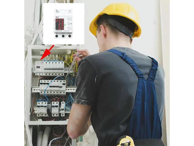 63A 220V Din Rail Self Resetting Overvoltage and Undervoltage Protector Relay Limit Current Protection Device Reset Switch
