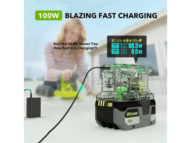 Fast Charger For RYOBI 18V ONE+ Charger Lithium 100W Fast Charger Two-Way Power Charger PSC Pro Max B