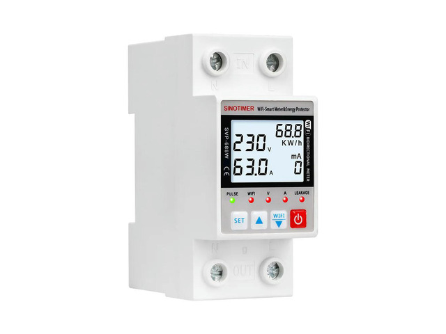 SVP-688W-B Tuya 63A Earth Leakage Over Under Voltage Protector Relay Energy Meter kWh Switch Timer Remote Control
