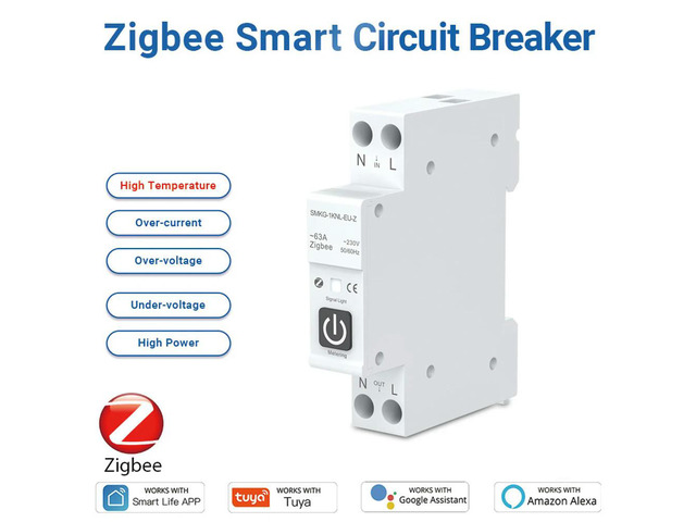 Tuya ZigBee Circuit Breaker Power Metering 1P 63A DIN Rail Remote Control Timer Switch Work with Life Alexa Google