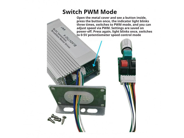DC6-60V Three-phase DC Brushless Motor Driver Module 750W BLDC Brushless Motor No Hall Controller Stop/Reverse Speed Regulator