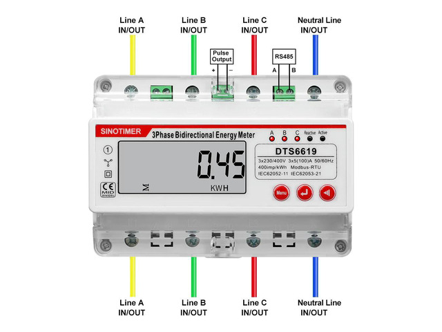 220/380(V) 230/400(V) 3-phase 4-wire Multifunction RS485 Wattmeter 100A Photovoltatic Power Voltage Current kWh Energy HZ Meter
