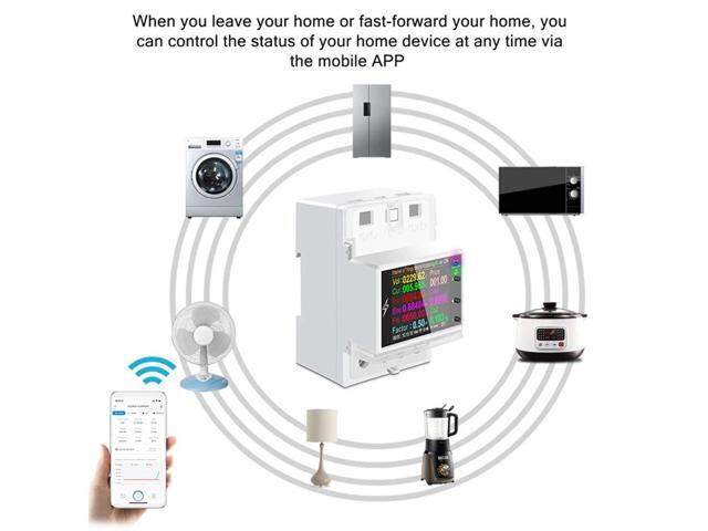 AT4PW Din Rail Energy Meter Switch Remote Control AC85-265V Volt Amp Kwh Frequency Factor Meter