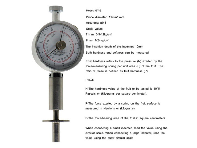 GY-3 Vegetable Maturity Analysis Tester Fruit Hardness Tester Sclerometer for's Pears Grapes Oranges