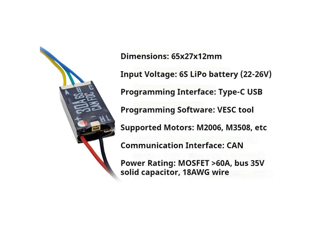 30A 6S FOC CAN Electronic Speed Controller for M2006 M3508 Motor Replace C610 C620 Sensorless Encoder Support PWM Control