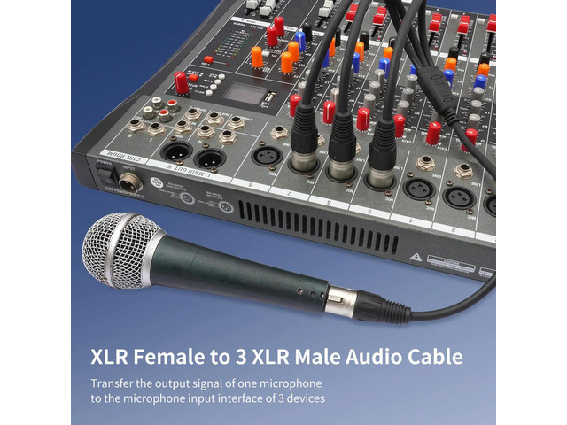 Microphone Audio Splitter for Mixer Low Noise XLR 1 Female To 3 Male Splitter Cable for Studio Recording Live Streaming