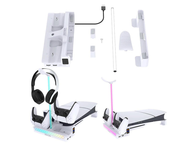 Cooling Stand with Controller Charger Headset Holder for Slim Console for 5 Slim Disc & Digital Editions