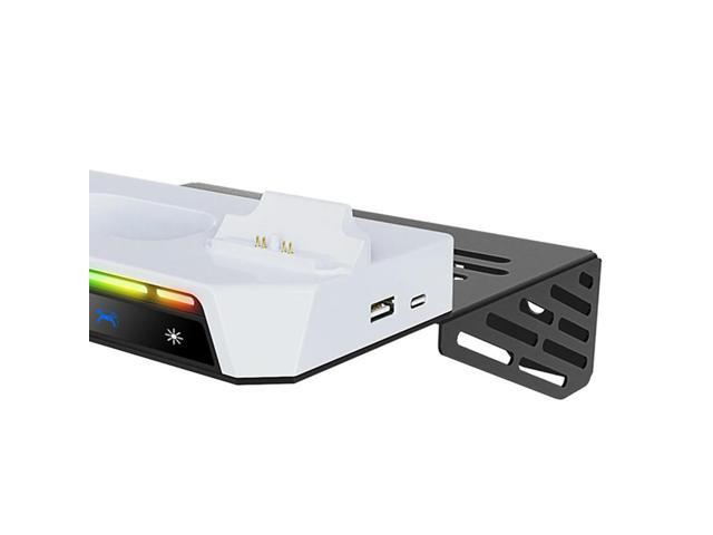 Shelf Floating Mount with Dual Controller Charger RGB Light Wall Bracket W/ Headset Holder for 5 Slim Disc & Digital