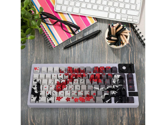 129 Key Raven Sakura Keycap Set Dye Sub Keycaps PBT Keycaps Keyboard Caps Anime Keycaps Mechanical Keyboard Accessories