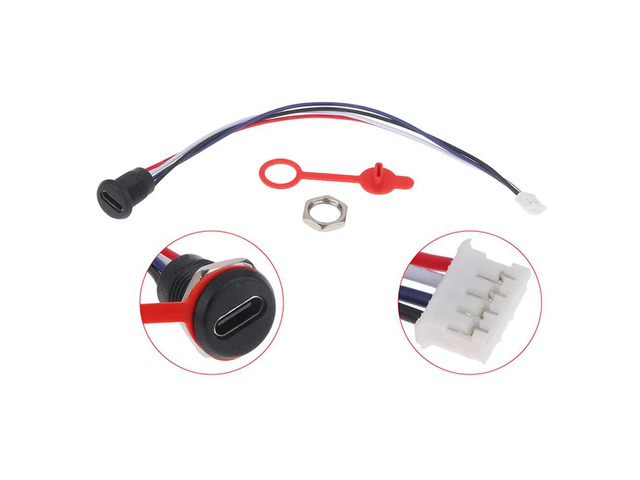 USB TYPE-C Female Type C Waterproof Female Connector Jack USB-C 4Pin High Current Charging Socket With PH2.0 Nut Snap Lock Plate