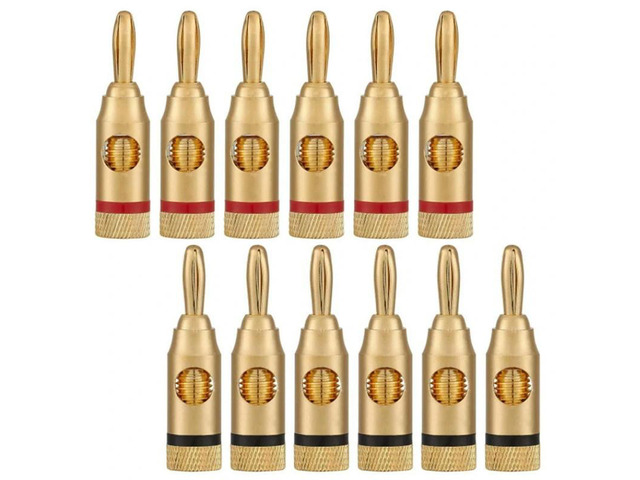 Gold-Plated Banana Plug or Connector (Open Screw Type) (6 Pairs (12 Plugs)) Audio Plug Speaker Wire Connector