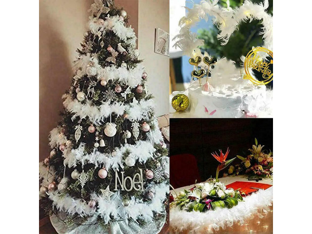 2M Christmas Tree White Feather Boa Strip Xmas Ribbon Party Garland Decor for Wedding Festive Event