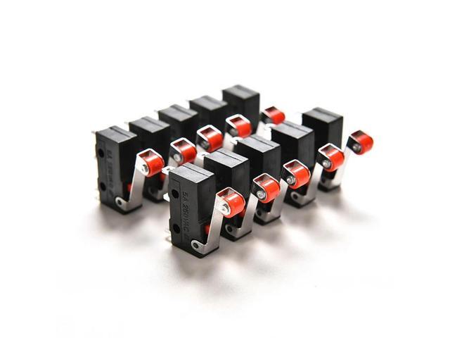 10Pcs Micro Roller Lever Arm Open Close Limit Switch KW12-3 PCB Microswitch