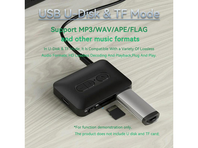 Bluetooth 5.4 Audio Receiver Transmitter USB U-Disk TF Card Play 3.5MM AUX Stereo Music Adapter With Mic
