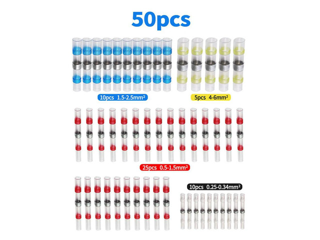 50Pcs Shrinkage Solder Sleeve Heat Shrink Tube Kit Heat Shrink Solder Waterproof Seal Wire Splice Connector Wire Connector