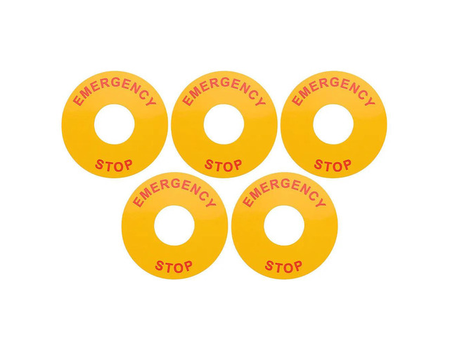 5Pcs Emergency Stop Warning Decals Heavy-Duty PP Synthetic Paper High-Visibility Electrical Safety Stickers for Machinery
