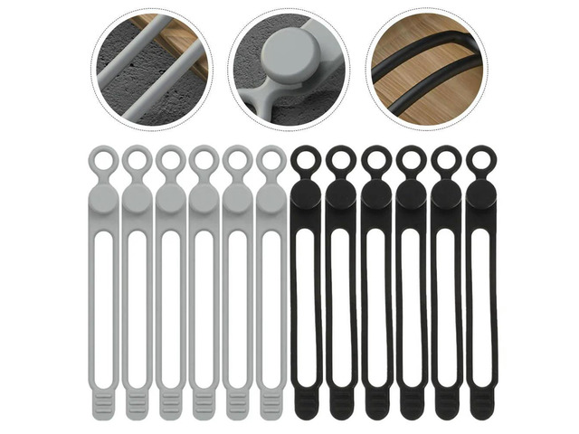 12Pcs Premium Silicone Cable Ties Reusable Cord Wraps for Desk Cable Organization Wire Management Indoor Outdoor Use Cord