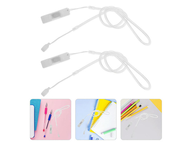 2Pcs Desk Pen Lanyard Holder Clip with 60Cm Stretchy Tether Cord Universal Stylus Ballpoint Pen Anti-Lost Strap for Office