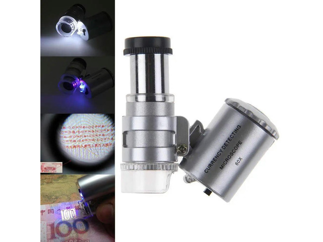 LED Jewelry Glass Microscope 60X Magnification Magnifier Lens Loupes Pocket Mini UV Light for Inspecting Diamond Stamp etc