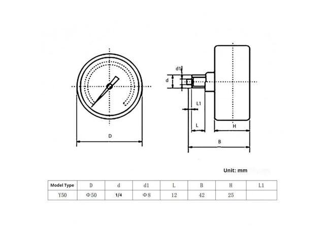 Mini Low Pressure Gauge Back Mount 1/4' Thread Pressure Gauge 0-1Mpa Shatter-proof Pressure Gauge for Fuel Air Oil Water