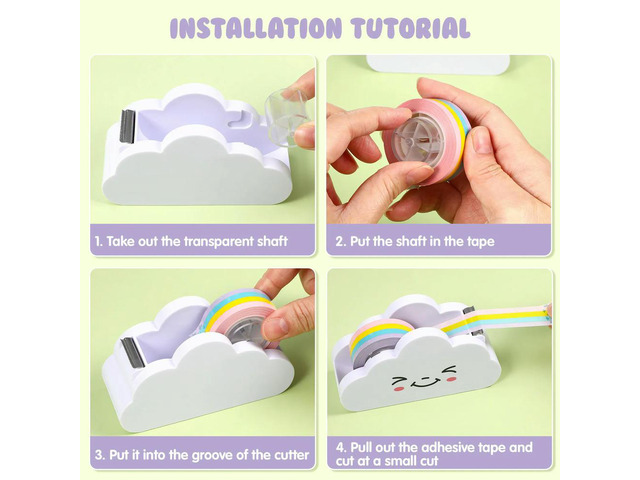 Rainbow Tape Cloud Tape Dispenser Cute Cartoon Shape Easy Cut for School Office Desk Stationery Supplies Art Projects