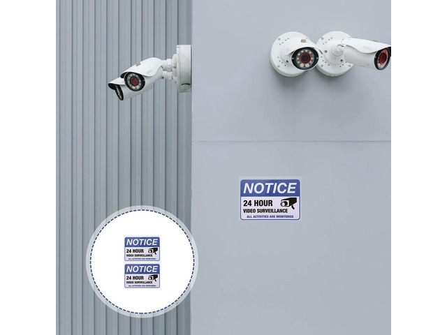 2Pcs Monitored Warning Stickers Premium Adhesive Video Surveillance Decals Security Warning Sticker for Public Places Shops