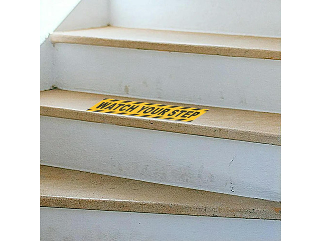4Pcs Watch Your Step Floor Sticker Anti-Slip Warning Sign High-Visibility Non-Slip Stair Tape Easy Peel-and-Stick for Offices