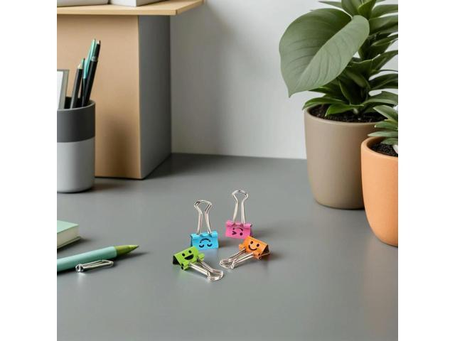 40Pcs Colorful Long Tail Clips with Cute Smile Face Heavy Duty Paper Clamping Binder Clips for Students Teachers Office