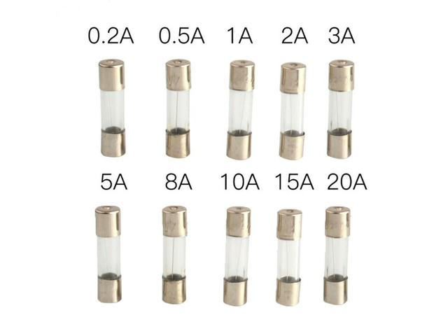 Glass Tube Fuses 100PCS/Box Kit 0.2A-20A 5x20mm Fuse Kits DIY Quick Blow