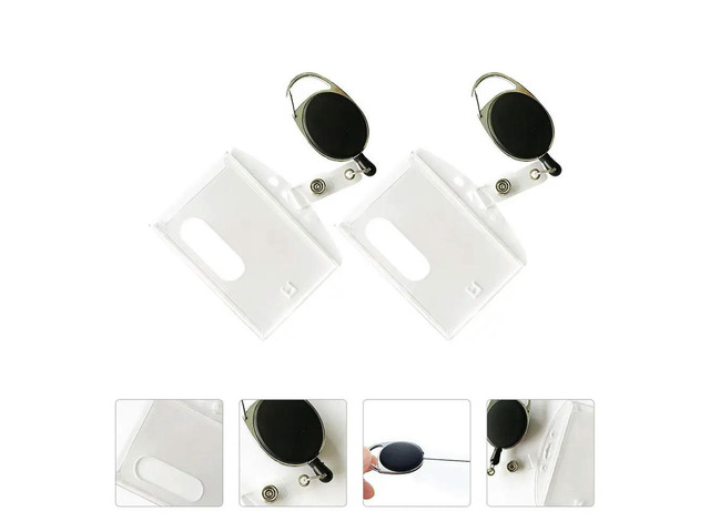 2Pcs Clear Badge Protector Id Cards Container with Carabiner Zinc Alloy ABS Plastic for Professional Student Staff