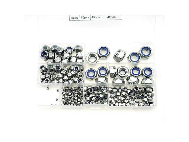 200pcs Hex Nylon Insert Self Lock Nut Nylock Locknut Assortment Kit Set M2 M2.5 M3 M4 M5 M6 M8 304 A2-70 Stainless Steel