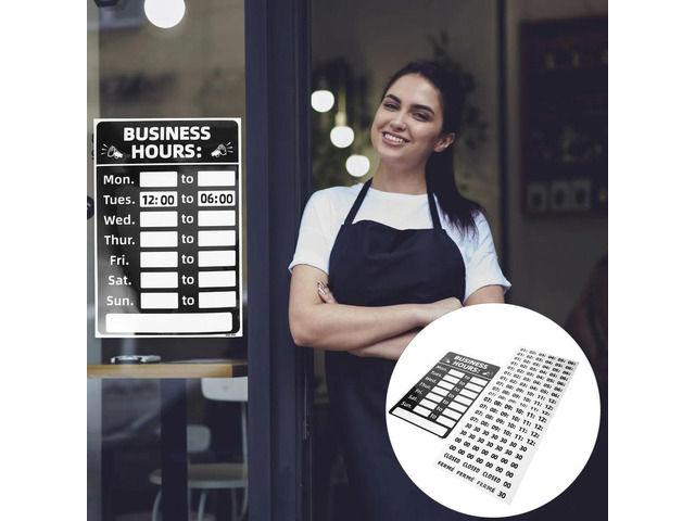 1Set Business Hours Sign PVC Sticker Easy to Use for Shop Glass Door Store Operation Hours Opening and Closing Time el