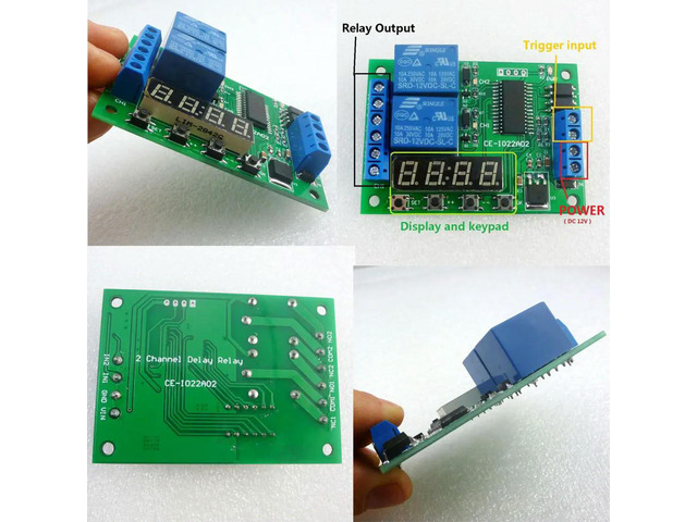 2 Channel Time Delay Relay Module IO22A02 DC 12V Multi-Function Adjustable Timer Digital Display Timer Switch for PlC Led Motor