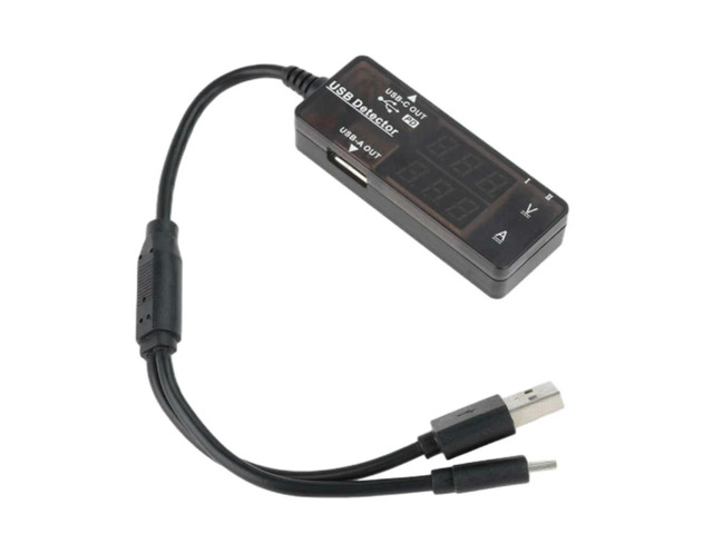 USB Charger Tester Voltmeter Ammeter Tester Dual LED Display Voltage Current Meter Mobile Power Detector with USB/Type-C Cable