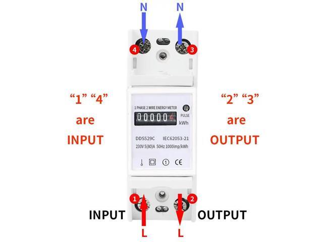 2 Wire Electric Energy Counter DDS529C1 Digital Single Phase AC 230V 5-80A Analog Watt Measurement Meter 35mm DIN Rail Mounting