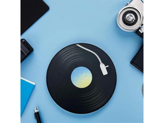 Round Mousepad Vintage Record Black Non-Slip Rubber Base Waterproof Surface Computer Mousepad Home Office Gaming Desk Mouse Mat